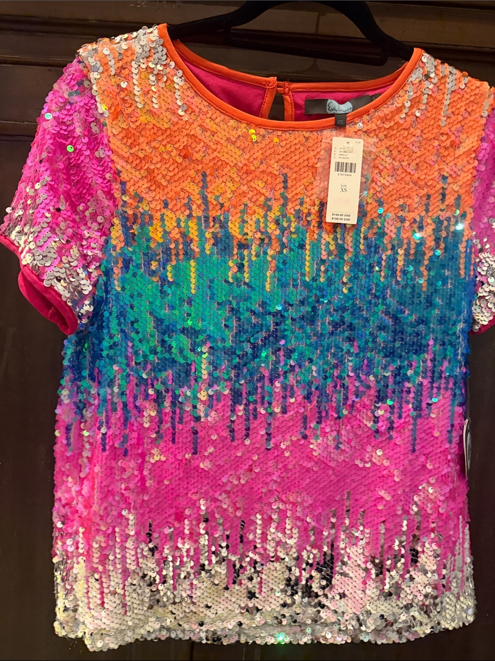 Eva Franco Multicolor Sequin Ombre Short Sleeve Top